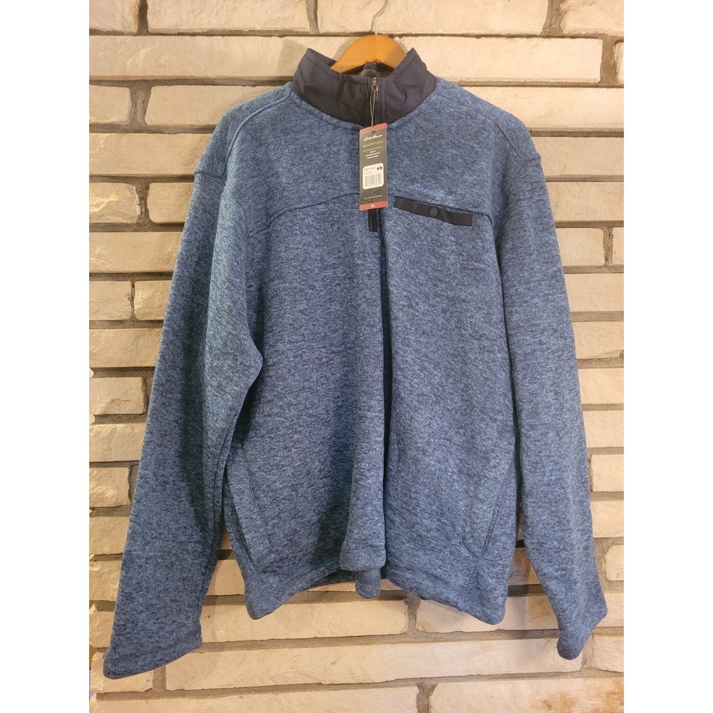 NWT Eddie Bauer Sweater Mens XL Blue 1/4 Zip Fleece Pullover Mock Neck Outdoor